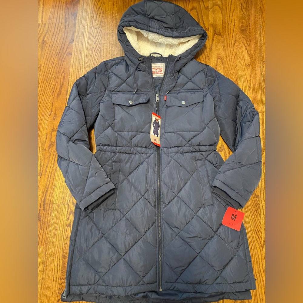 Levi's Women's Soft Sherpa Lined Diamond Quilted Long Parka Jacket M